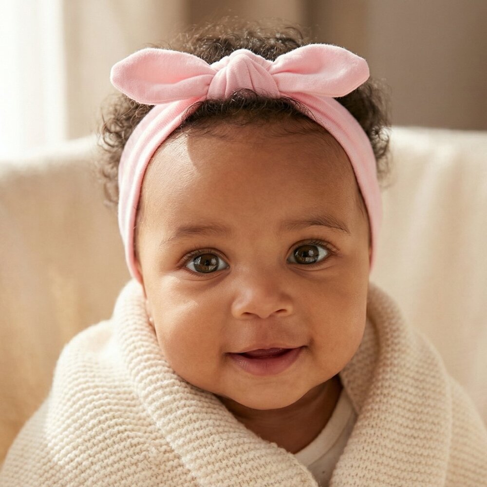 2-Pack Baby Girl Knot Bow Headbands | Super Soft Stretchy | Pink + White